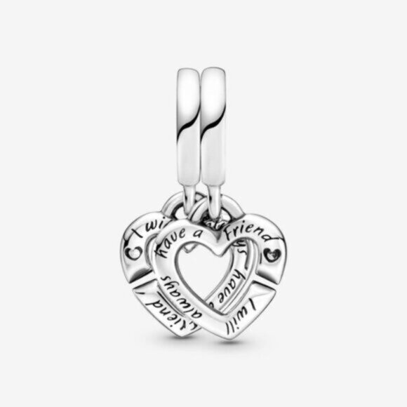 Pandora Linked Sister Hearts Split Dangle Charm - Picture 1 of 4